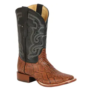 El General Men’s Imitation Python Print Rodeo Leather Boots - Cognac