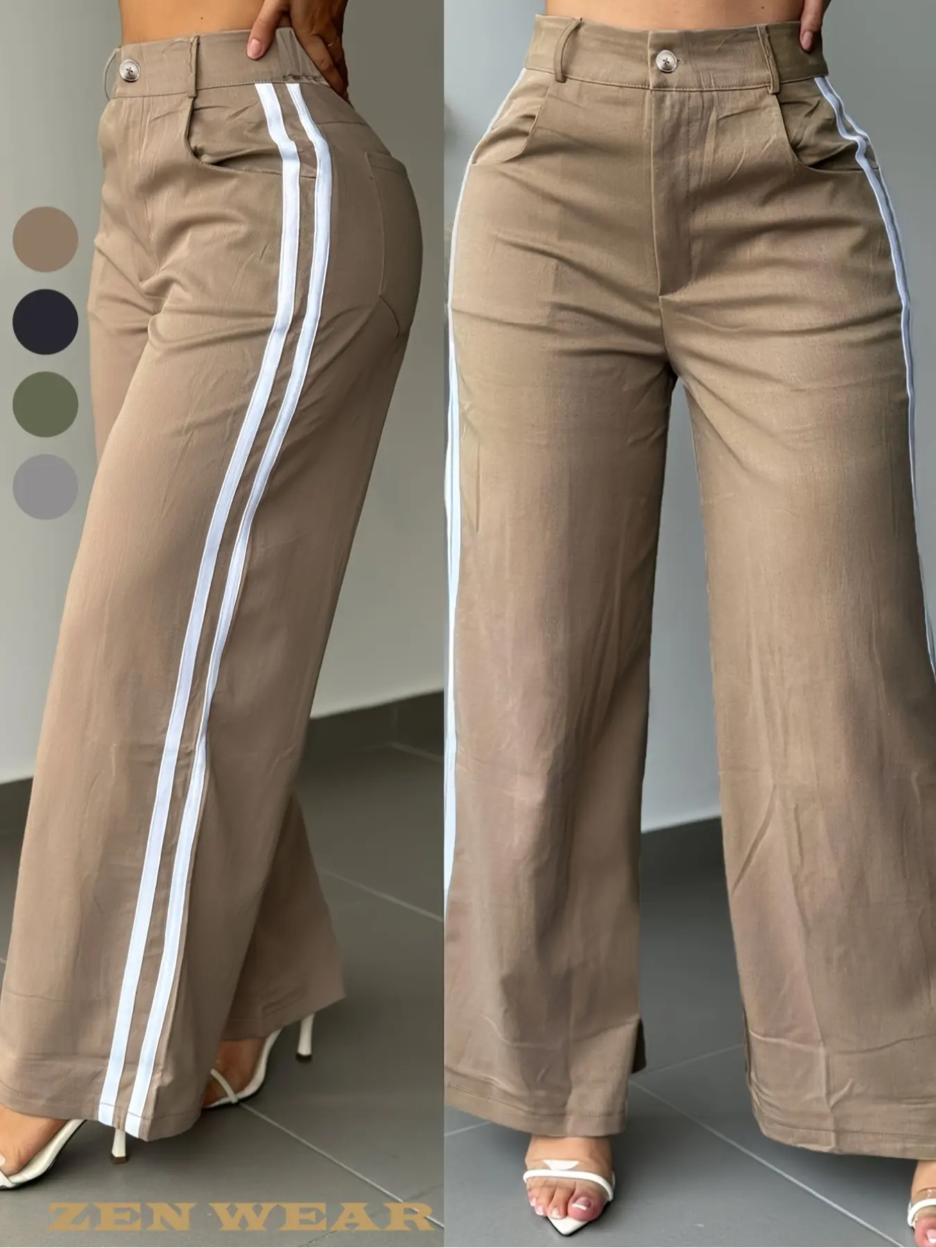 Women's High-Waisted Side-Striped Wide-Leg Long Pants, Vintage Trousers, Stylish Chic Bottoms, Casual Slim-Fitting Pants, Fashionable and Comfortable Womenswear