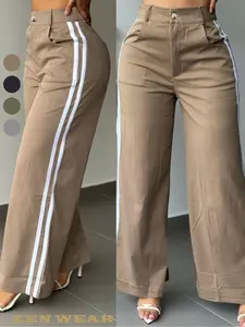 Women's Fall New Long Pants, High Waist Side Striped Wide Leg Pants, Vintage Stylish Tall Slim Casual Pants, Fashionable and Comfortable