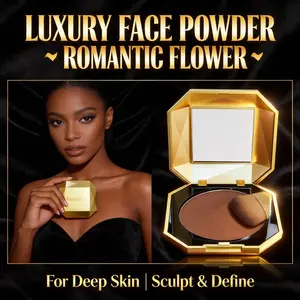Viral Luxe 6-Shade Pressed Powder by Romantic Flower, Premium Contour for Deep Skin with Puff, Portable Makeup Solution