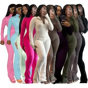 Women’s 2-Piece Lounge Set – Cozy Zip-Up Crop Jacket & Flare Pants Tracksuit |         Stretchy Workout Outfit for Home, Gym & Streetwear