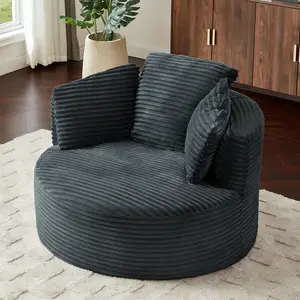 Compressible Corduroy Round Chair with Cushioned Backrest - Modern Comfort Seating for Living Room,Office,Apartment(no swivel)