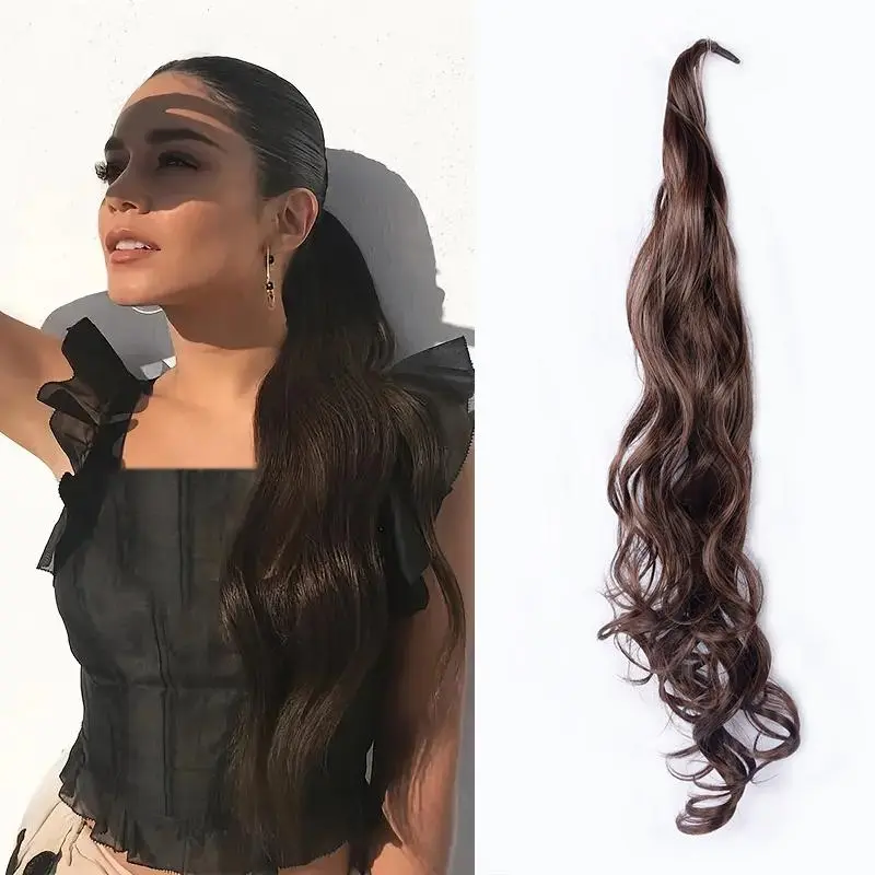 Women's 32-in Flexible Wrap-Around Ponytail Extension, Wavy Curly Natural Synthetic Hairpiece, Lightweight Invisible Heatstyle Flex for Daily Pony Quick Glam Ponytail Hairstyles