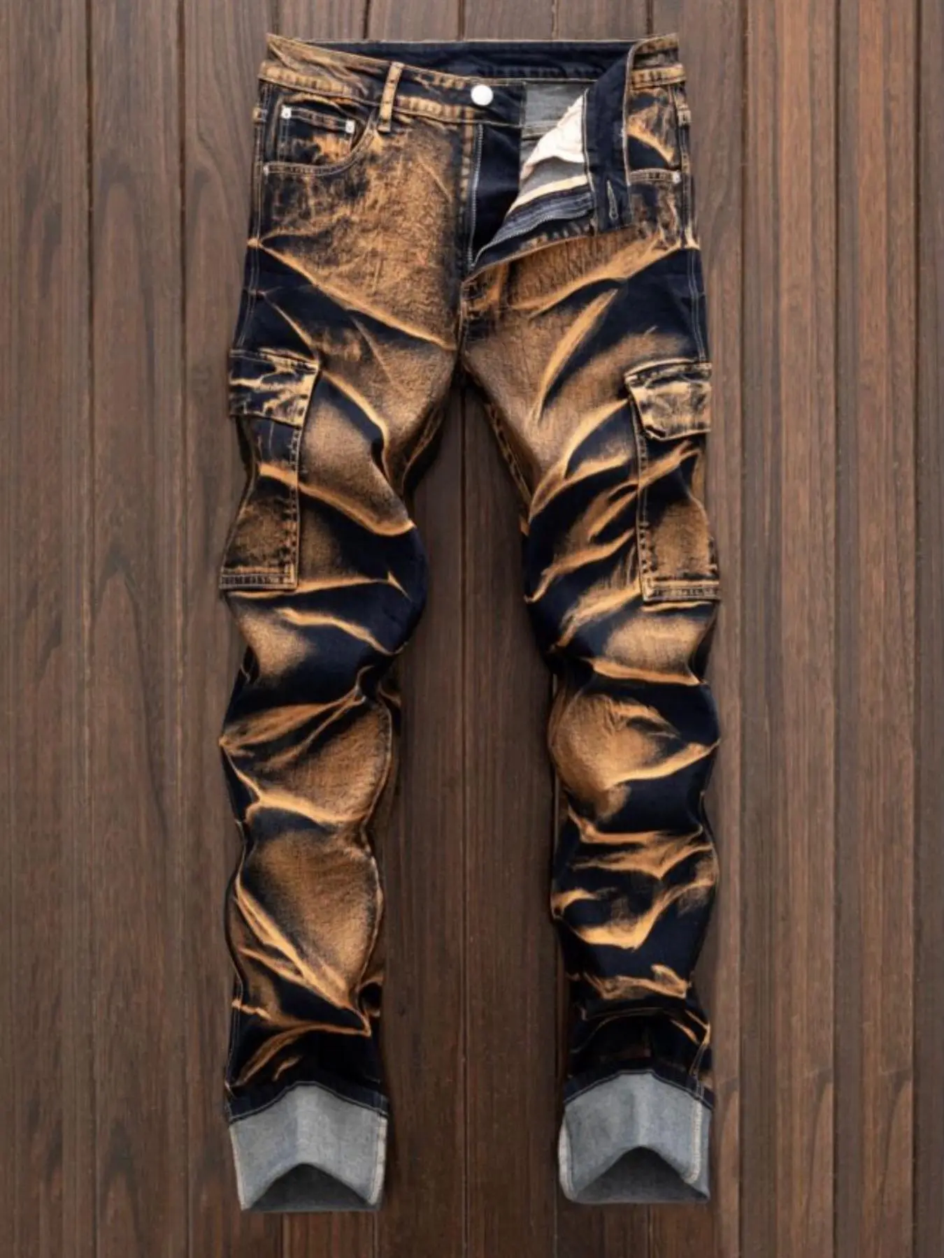 Men's  Vintage  Colorblock  Jeans with Pockets, Casual Soft Comfy Denim Pants for Daily Wear, Fashion Men's Bottoms for Summer, Comfy Fit Pants