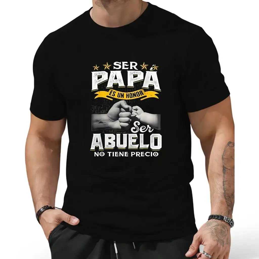 Men's Pure Cotton Graphic Print Tshirt - Baggy Oversize Loose Fit, Lightweight, Round Neck Short-Sleeve, Funny Quote Print, Classic Fabric, Grandpa Wedding Gift, "Ser Papa Es Un Honor Ser Abuelo No Tiene Precio", Funny Grandpa Wedding Gift