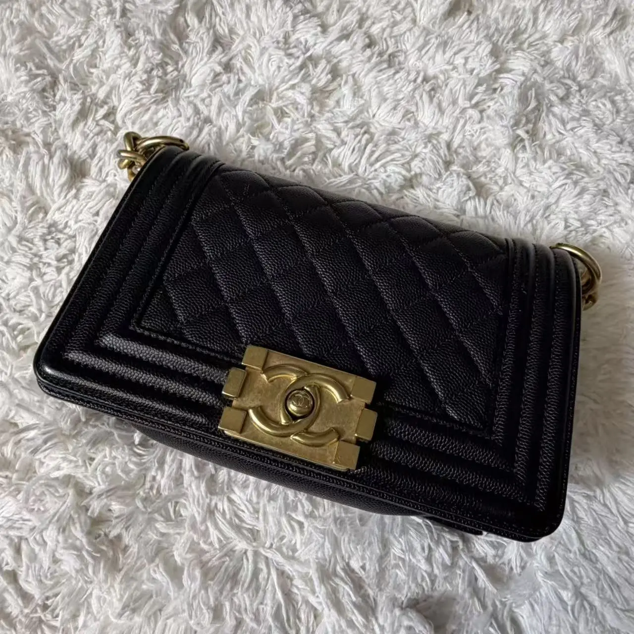 Pre-owned CHANEL Caviar Clutches & Wristlets Boy Bag Black Leather Clutch/Wristlet