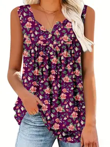 Women's Plus Size Tank Top, Casual Loose Fit Summer Wear, All over Print Design, Daily Fashion Staple for Ladies