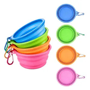 Foldable Pet Water Bowl with Aluminum Clip, Portable Collapsible Feeding Bowl for Dog Cat Outdoor Travel Camping Hiking