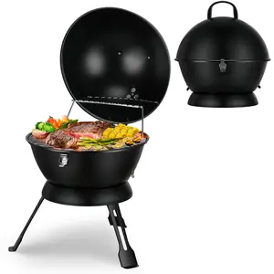 14-inch Portable Charcoal Grill with Warming Rack - Foldable Tabletop BBQ for Backyard Camping & RVs - Classic Charcoal Flavor & Effortless Storage - Black