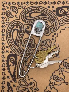 Bo-Jumbo Safety Pin Keychain with Turquoise