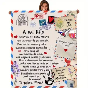 Small language Spanish gift blanket, Letter print blanket, for the best son, flannel blanket, warm and comfortable, made of 280gsm polyester fabric, suitable for all seasons, napping, camping use, Decorative Giftable Blankets