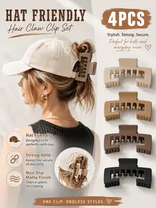 4Pcs Claw Clips for Baseball Caps, Anti Slip Clips, Strong Non-Slip Square Design, Hair Clip for Hat for Women, Hair Accessory Gifts for Thick and Fine Hair, Effortlessly create high ponytails, messy buns, half-up looks for workouts or casual days