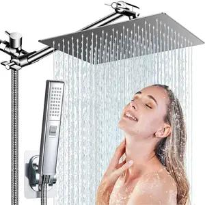 Home Relaxation | High Pressure Rainfall & Handheld Shower Combo, 8'' Adjustable Extension Arm, 2 Spray Settings, Anti-Leak Design, Chrome/Matte Black Finish, Wall-Mounted, Stainless Steel, Highpressure Shower | Chrome Finish | Durable Bathroom Fixture,