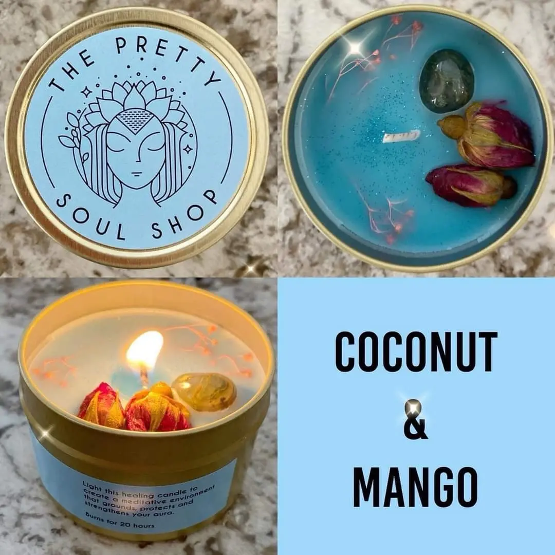 Coconut and Mango Manifestation Candle Flowers Tin Decor