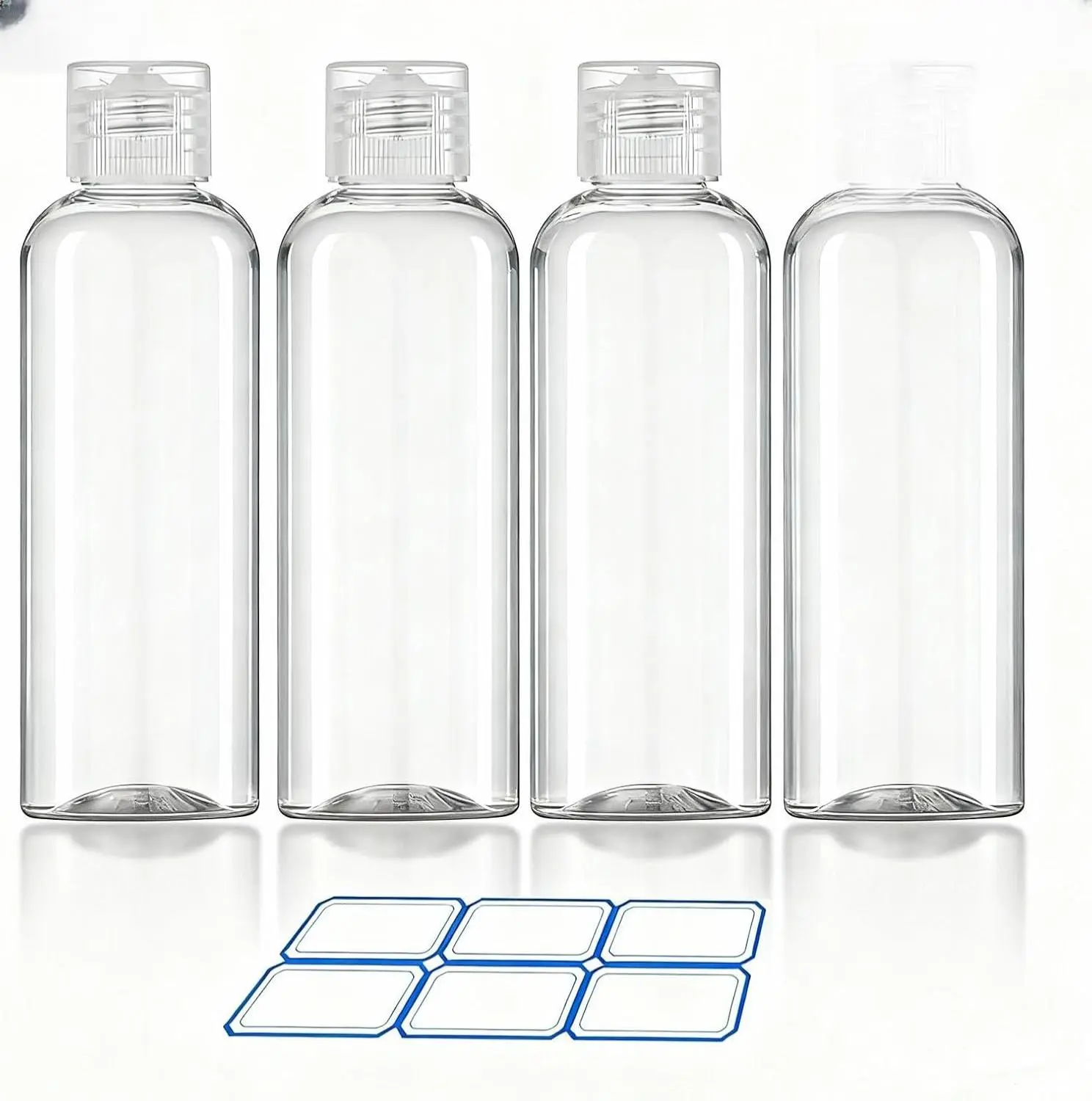 4-Pack Leak-Proof BPA-Free Eco-Friendly Refillable Travel Toiletry Containers Set, 3.4 Oz (100ml) TSA-Approved Lightweight Round Plastic Home Supplies with Labels for Home Organization & Business Use (3 to 3.9 fl oz)