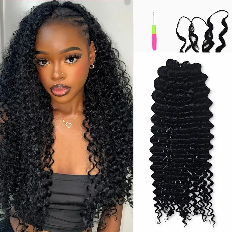 StariaHair Feather Crochet Human Hair For Miracle Knots Human Hair Burmese Curly Deep Wave Water Wave Crochet Human Hair Pre-Separated 60g/Pack Reusable Invisible 100% Virgin Human Hair Crochet Extensions Natural Black