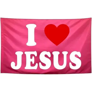 I Love Jesus Flag Pink Funny Tapestry Flags for Teen Girls Room Bedroom College Dorm Meme Flags Christian Jesus Worship Flags Home Textile