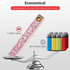Viral TikTok Pink Diamond Lighter Portable USB Rechargeable Sparkly Gadget TSA Safe Eco-Friendly Travel Essential Stylish Sparkly Accessory Luxury Gift Women gifts mens gifts Kitchen Gadgets Party Essential Ornaments Glamour