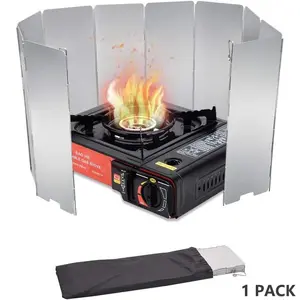 Camp Stove Windscreen, Camping Gas Stove, 1 Pack 9/10/12 Plates Folding Portable Camping Stove Windshield with Carry Bag, Outdoor Camping Accessories