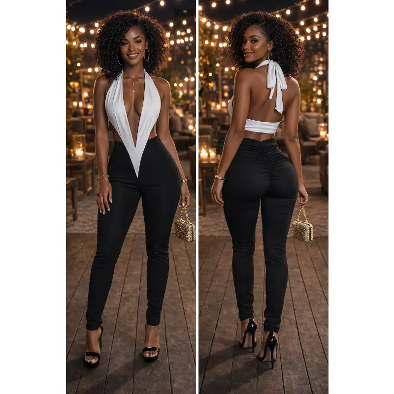Open Back Halter Bodycon Jumpsuit