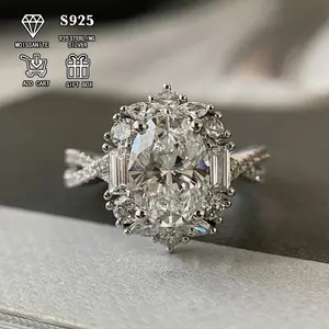 Elegant 2ct Oval Moissanite Engagement Ring - Hypoallergenic S925 Sterling Silver, Bohemian Style with Cross Goose Egg Design, Ideal for Weddings & Anniversaries, Perfect Gift for Her, 3.5g, Low Allergy, Ladies, Bohemia Style, Elegant Style