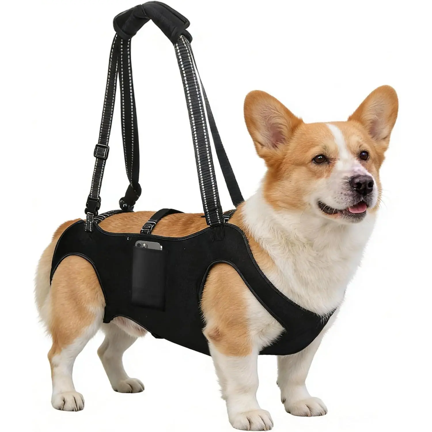Dog Lift Harness with Pocket Full Body Dog Harness with Adjustable Handle Dog Carrying Sling Pet Legs Support Sling for Senior Dogs Joint Injuries Post Surgery Recovery Hiking,Black,L
