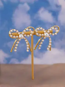 Elegant Butterfly Knot Earrings, Dual Layer Faux Pearl Design, Perfect Gift for Her, Trendy Jewelry Accessory for Women