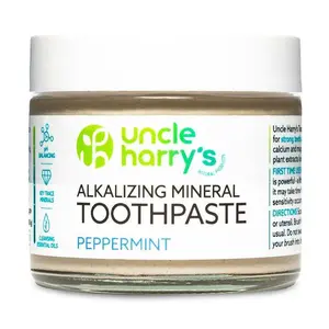 Uncle Harry's Alkalizing Mineral Peppermint Toothpaste - Gluten-Free, Vegan, Fluoride-Free, Natural Ingredients, 3 oz Glass Jar, Leaping Bunny Certified, Women Business Owned Certified, Non GMO Certified