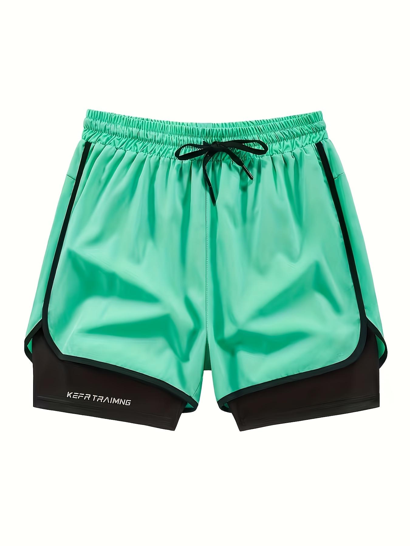 1-pack men’s summer new faux two-piece athletic shorts featuring a drawstring waistband and stretchy lining; cool and breathable—ideal for fitness, running, workouts, and outdoor activities.