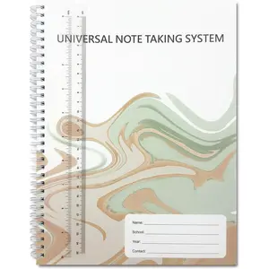 Notes Notebook,Universal Note Taking System, 8*11 Inch,124 Pages, 62 Numbered Sheets, Color Printed Cover with Clear Protective Sleeves, Dual-Pocket First Page, Removable Plastic Ruler