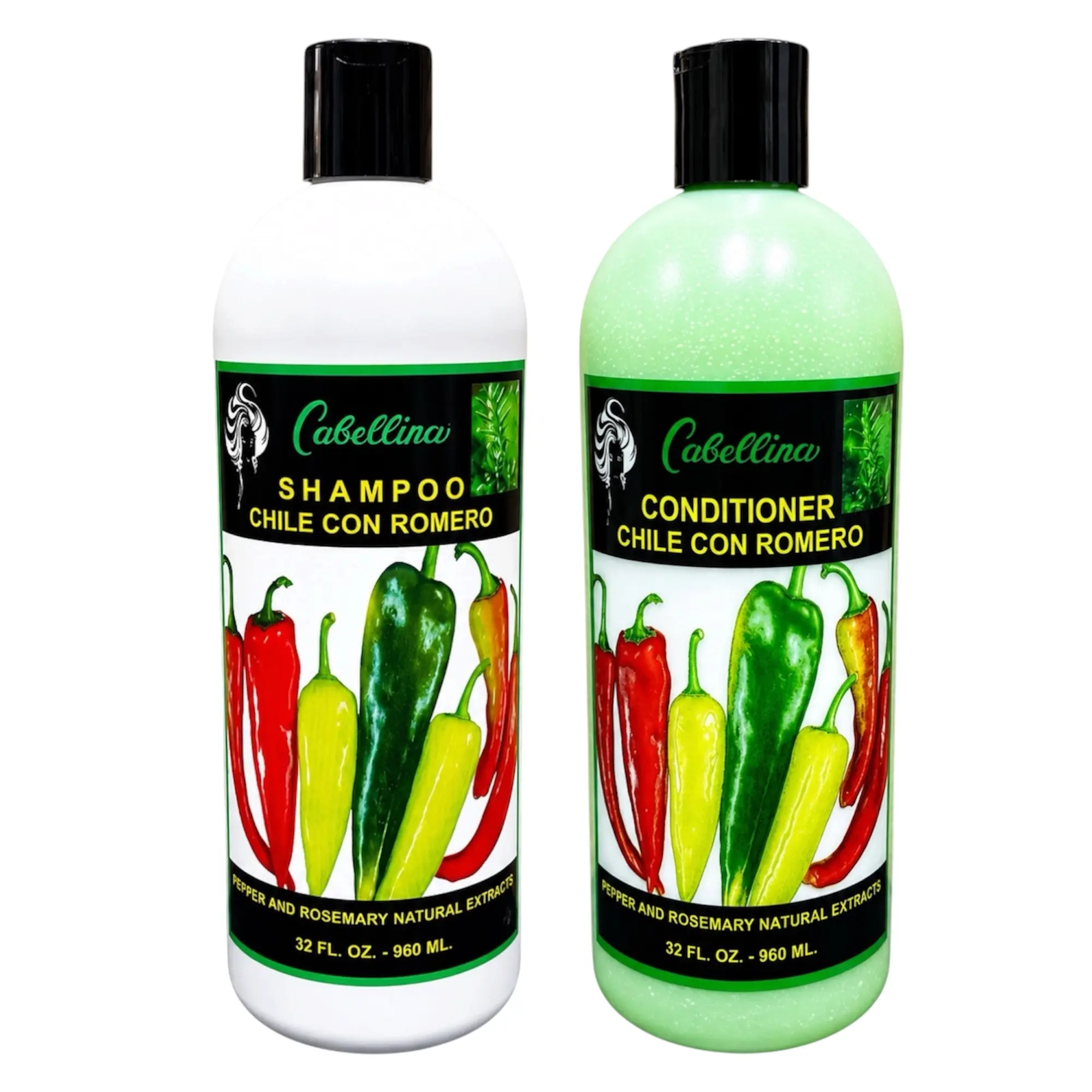 Cabellina Chile with Romero Shampoo and Conditioner, Cleans and Refreshes, Reduces Hair Loss, All Hair Types, 32 fl oz