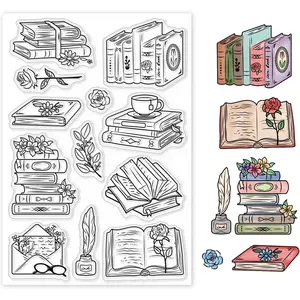 Vintage Books Clear Stamps Envelopes Flowers Quill Pen Ink Box Transparent Silicone Stamp for DIY Scrapbooking Supplies Embossing Paper Card Album Decoration Craft