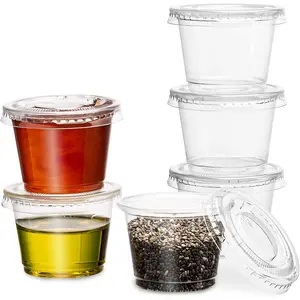 Clear Disposable Plastic 1 Oz Portion Cups (100 Sets) - Condiment, Sauce, Dressing, Jello Shot Cups With Lids