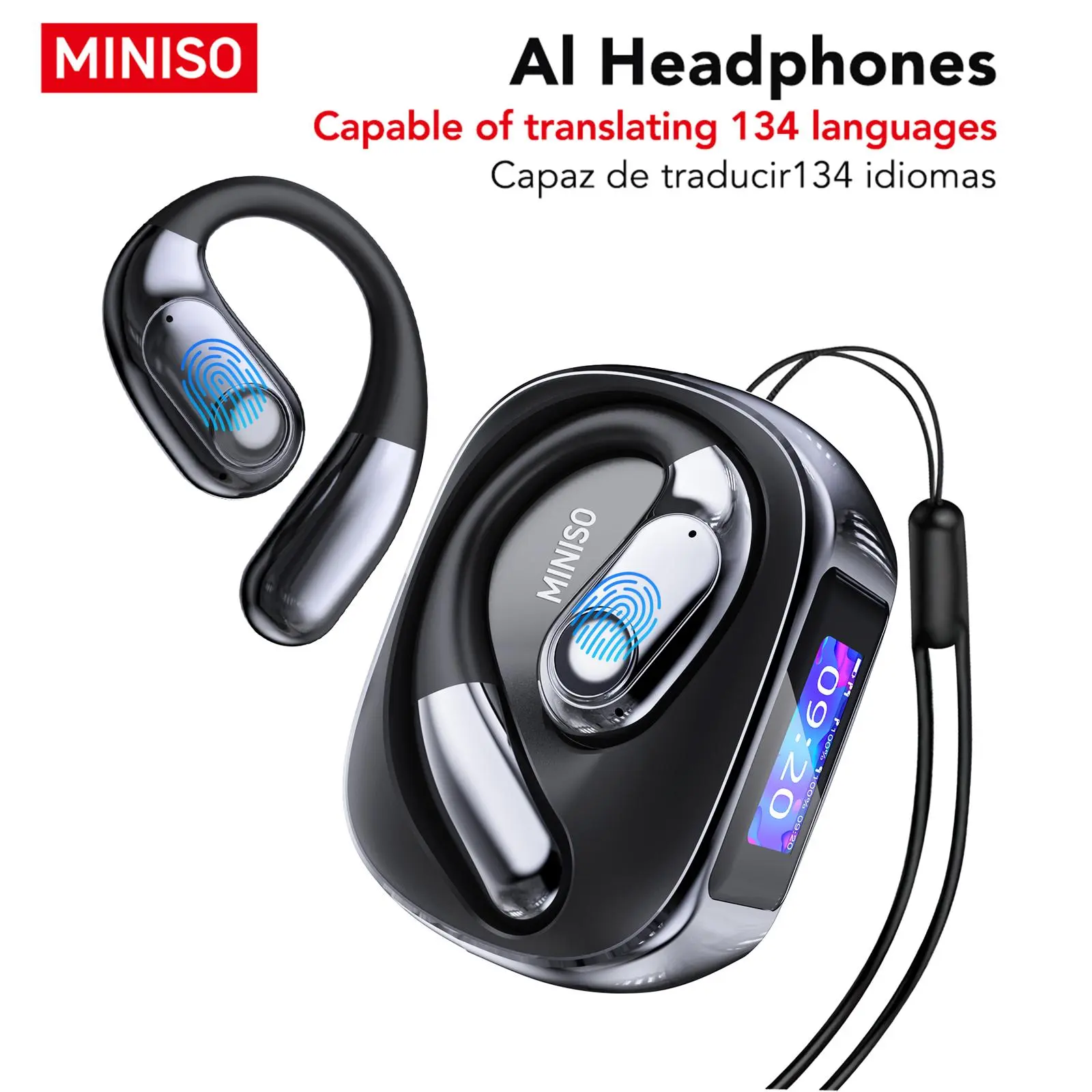 MINISO MS193 Wireless Earphone, LCD Full-color Display Charging Case Earbus, Open Wireless Earbuds, Waterproof Headset, Support To Play Music Games, High Quality Headphones