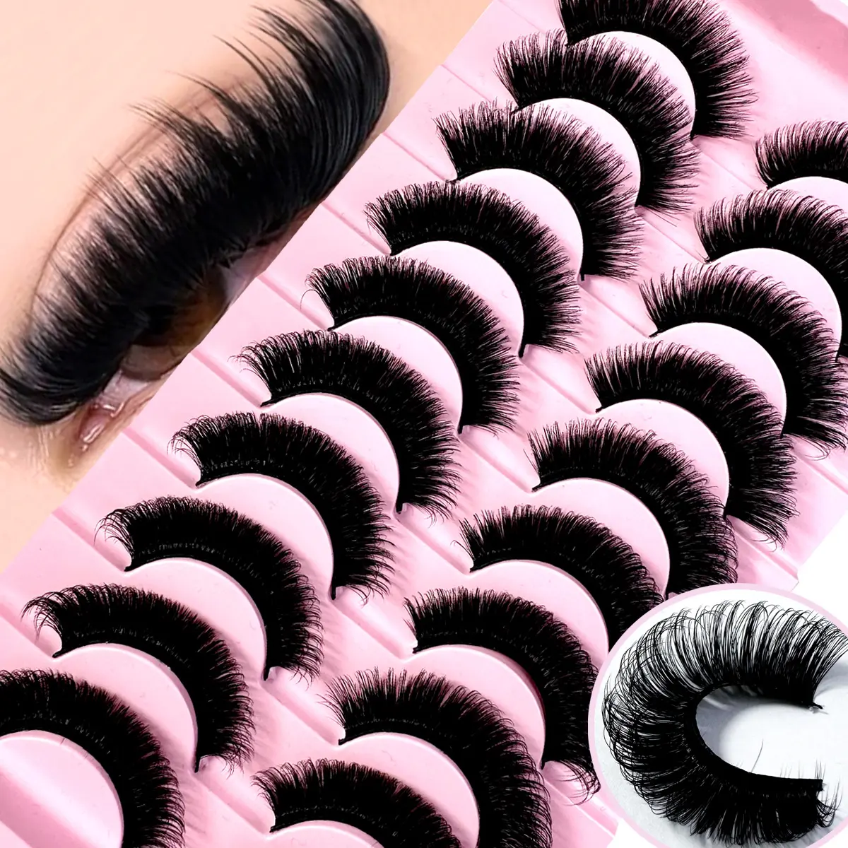 10pairs Natural Thick And Fluffy False Eyelashes, Creating Charming Messy Mink Eyelashes, Slender And Reusable, 8D Thick And Long-Lasting, Creating A Fox Eye Lifting Effect, The Entire False Eyelash Can Lengthen And Thicken The End eye makeup strip lash