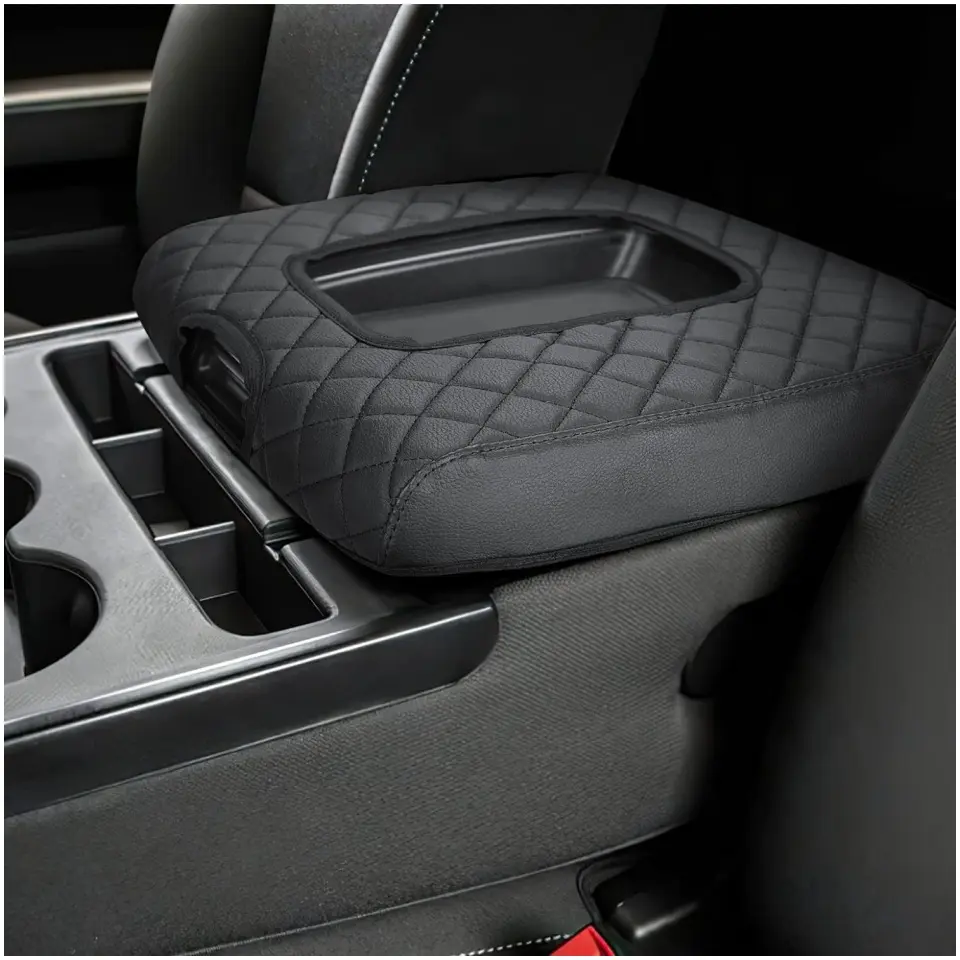 Center Console Cover Compatible with Silverado Sierra 2014-2018 with 40/20/40 Jump Seat Leather Armrest Cover (ONLY for Split Bench Seat Console) Nissan Frontier Center Console Cover PU Car Armrest Cover Console Armrest Cover Truck Cushion Protector, Fits