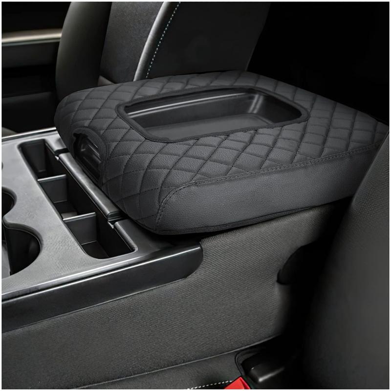 PU Leather Center Console Cover - Custom Fit Cars Accessories, Auto Accessories Interior for Silverado Sierra 2014-2018 40/20/40 Seat Split Bench Jump Seat & Nissan Frontier, Elegant Interior Geometric-Pattern Truck Armrest Cushion Protector