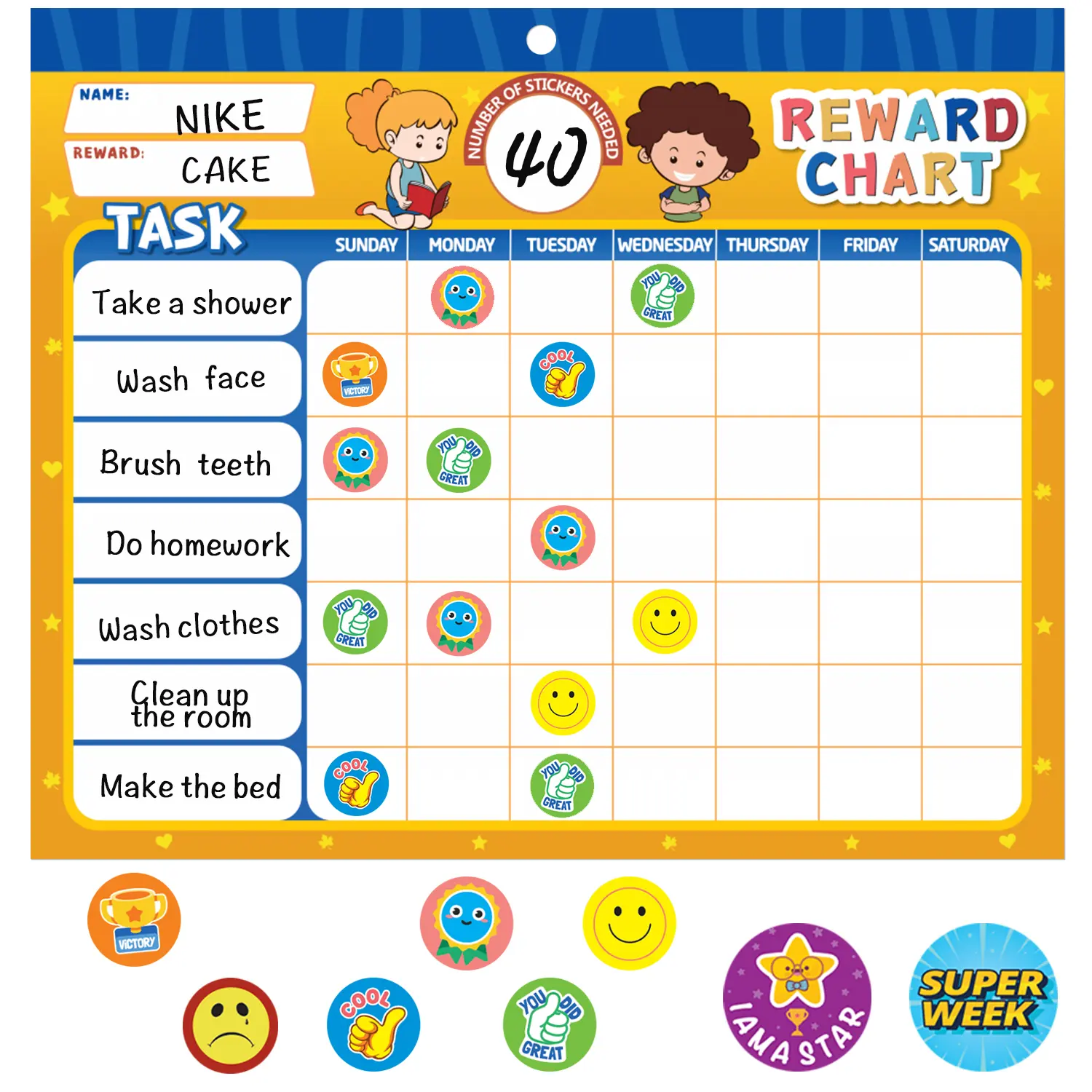32 Chore Charts Behavior Reward Chart, Sticker Chore Chart Pad For Students With 2328 Stickers, 12.2" x 9.8" Colorful Style Magnetic Reward Chart to Develop Responsibility & Good Habits
