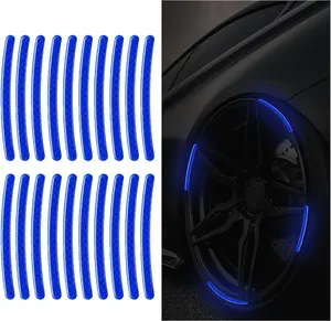 20PCS Car Wheel Stripe Reflective Stickers - Night Safety Warning Anti-Scratch Rim Decals for Motorcycles, Bicycles (Blue)