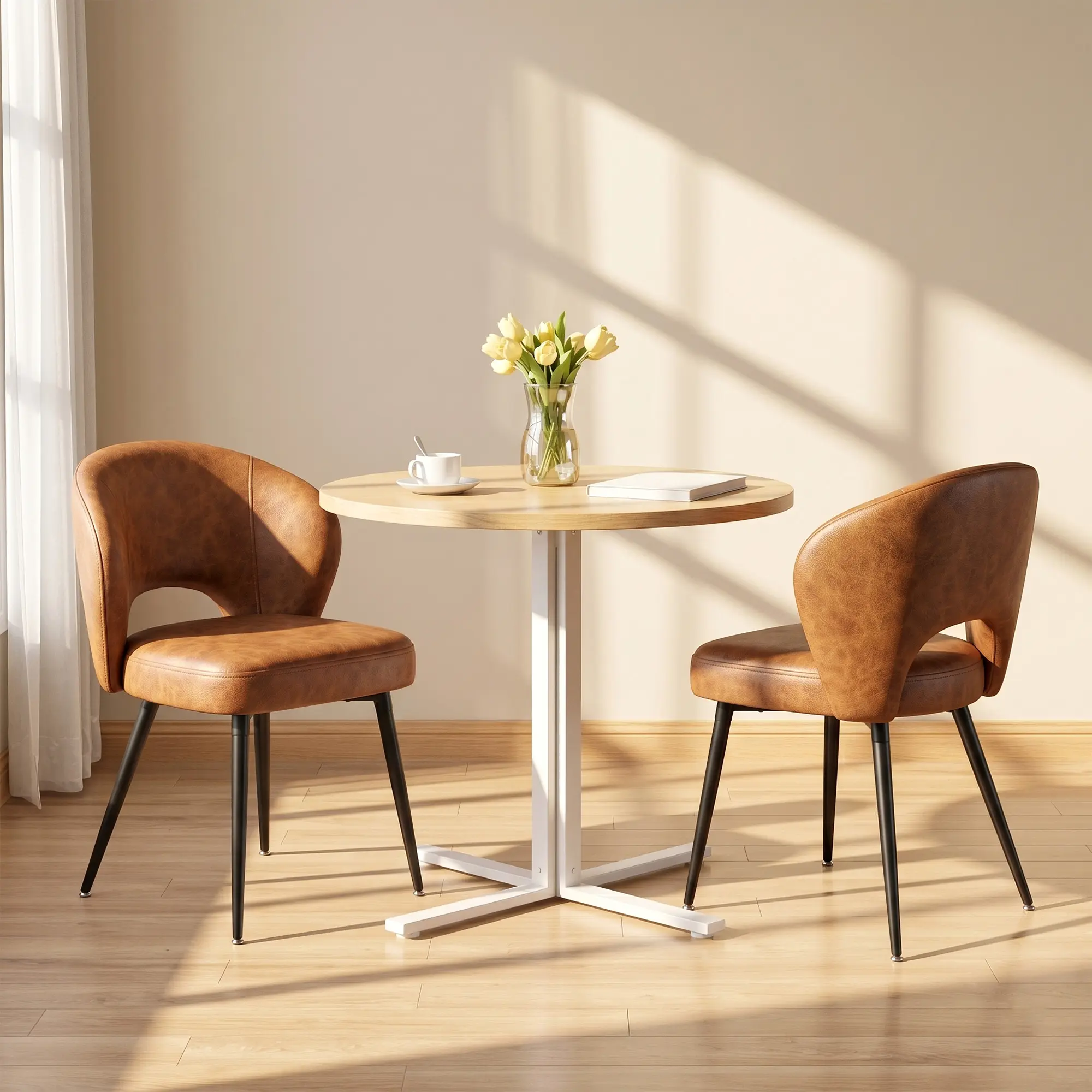 Raybee Dining Room Chairs Set of 2, Mid-Century Leather Modern Kitchen Chairs Armless, Upholstered Dinner Side Chair with Back for Guest Reception Living Room, Matte Orange