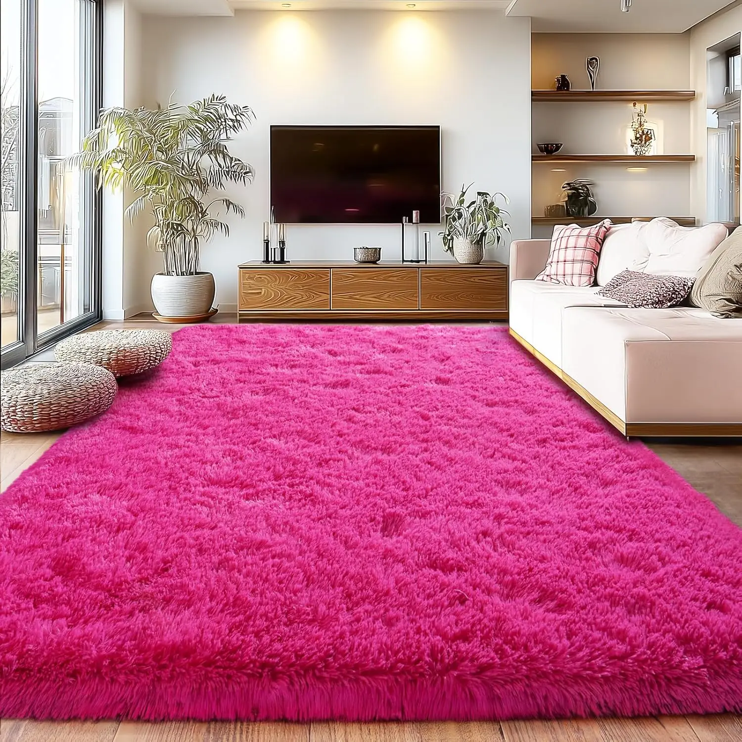 JAKOLIVE Traditional Crochet Rose Red Flat Rectangle Rug - Eco Polyester, Extra Soft Fluffy Plush, Durable, Machine Washable, Lay Flat for 2-3 Days, Suitable for Family Bedroom & Living Room, Home Decoration