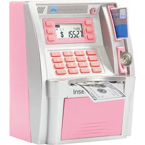 Upgraded atm piggy bank for real money for kids adultstoy money bank with cardpasswordcoin recognitionbill feederbalance calculatorelectronic money safe coin boxhot gift for boys girls
