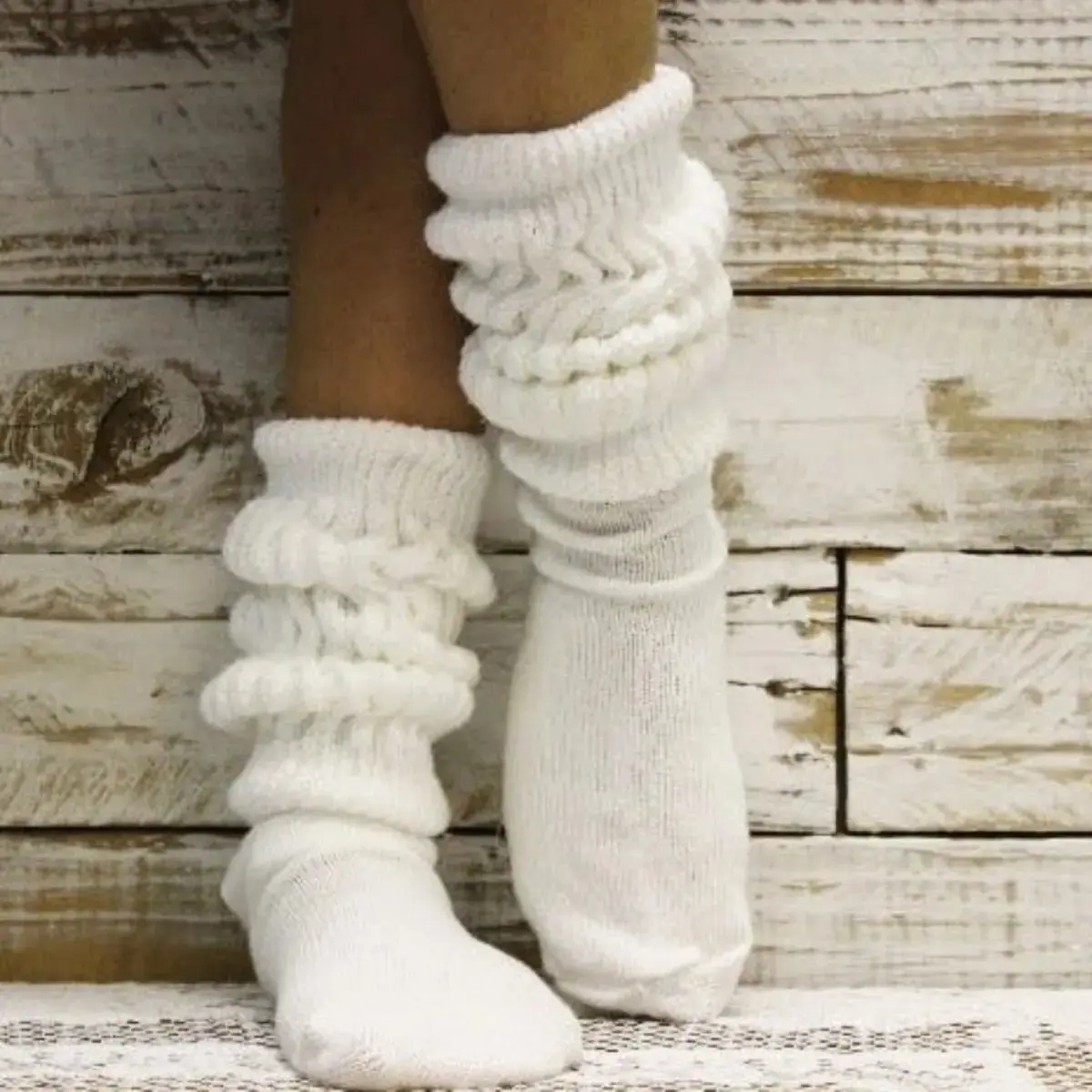 White Slouch Socks Thick Cotton Scrunch Socks Women • ULTIMATE Made in USA