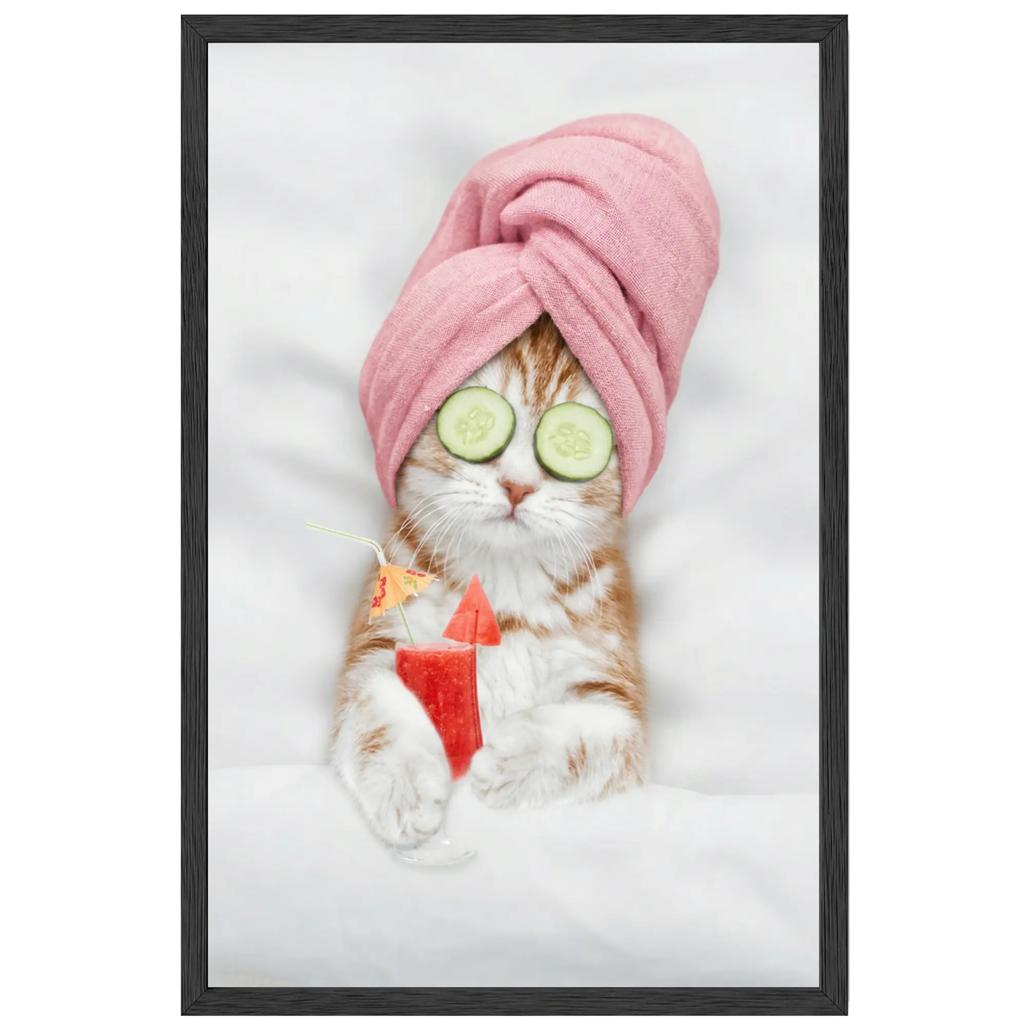 Funny Cat Bathroom Wall Art – Spa Kitty Framed Poster, Gift for Cat Lovers & Bathroom Decor Fans, 11x17