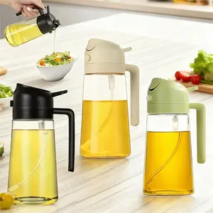 3PCS Spray Pour Glass Oil Dispenser Set Gravity Open Close Dual Use Drip Proof Oil Resistant 3D Wide Angle Spray Precise Oil Control White Black Green Kitchen Gadgets