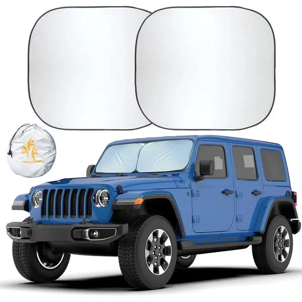 EcoNour 2-Piece Jeep Sunshade for Windshield Compatible with Wrangler JL JLU 2018–2025 & Gladiator 2020–2026, Foldable Sun Shade UV Block Heat Shield, Keeps Interior Cool, Upgraded Fit – (26"L x 18"W)