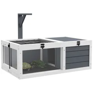 Habitat Wooden House Indoor Outdoor Tortoise Enclosure with Lamp Holder Pull out Waterproof Trays Openable Lids Gray