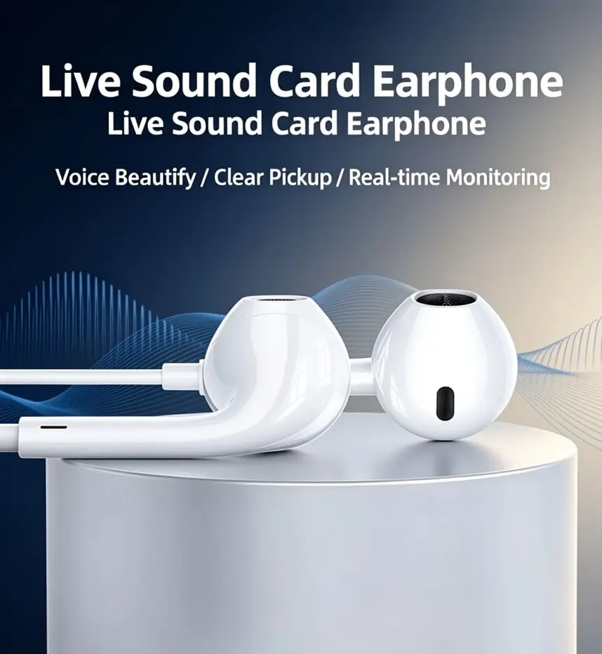 Gomeir Soundcard Earphone KM07 USB Type-C HiFi Premium Smart Dual Mode Noise Reduction & Audio Live Streaming - Wireless, Bluetooth, Chip DSP, Mode KTV, Concert Hall, Studio