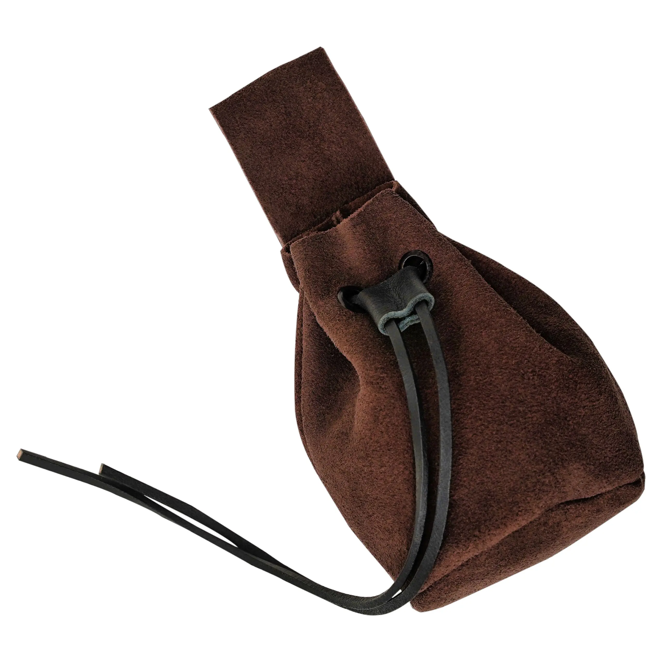 Medieval Suede Leather Drawstring Belt Pouch - Renaissance Viking Era Coin Purse for LARP and Cosplay Costume Accessories, Chocolate Brown, 5" x 6"