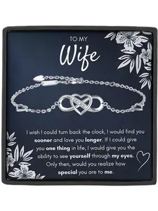 Mother's Day Gift To My Wife Infinite Heart Dainty Heart Zirconia Bracelet Bangle with Card and Gift Box, Jewelry Gifts, Wife Birthday Christmas Gift Valentine's Day gift Anniversary Gift